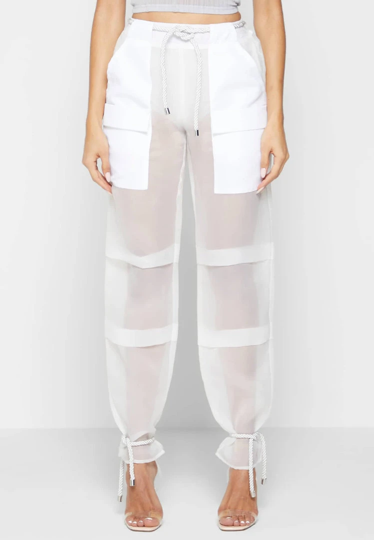 Woman Trousers CARGO PANTS & JOGGERS Organza Cargo Trousers - White