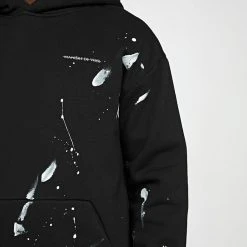 Man Tracksuit Tops Paint Splatter & Distressed Hoodie - Black TRACKSUITS