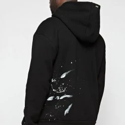 Man Tracksuit Tops Paint Splatter & Distressed Hoodie - Black TRACKSUITS