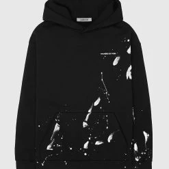 Man Tracksuit Tops Paint Splatter & Distressed Hoodie - Black TRACKSUITS