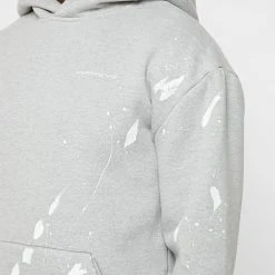 Man Tracksuit Tops Paint Splatter & Distressed Hoodie - Grey TRACKSUITS