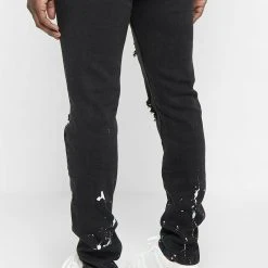 Man Denim Paint Splatter Jeans - Black