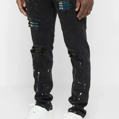 Man Denim Paint Splatter Jeans - Black