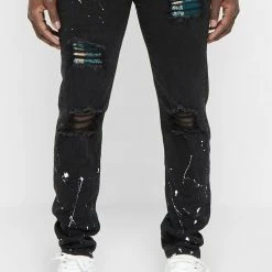 Man Denim Paint Splatter Jeans - Black
