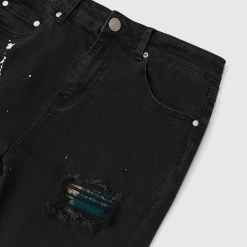 Man Denim Paint Splatter Jeans - Black