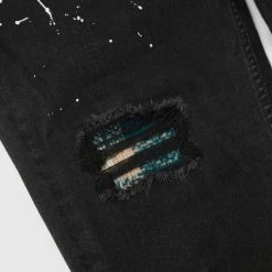 Man Denim Paint Splatter Jeans - Black