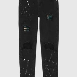 Man Denim Paint Splatter Jeans - Black