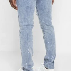 Man Denim Paint Splatter Jeans - Stonewash Blue
