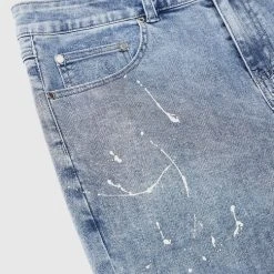 Man Denim Paint Splatter Jeans - Stonewash Blue