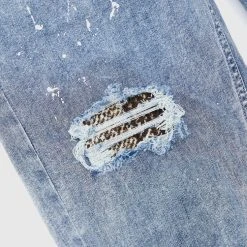 Man Denim Paint Splatter Jeans - Stonewash Blue