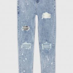 Man Denim Paint Splatter Jeans - Stonewash Blue
