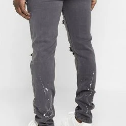 Man Denim Paint Splatter Jeans - Stonewash Grey