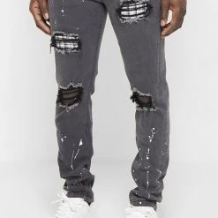 Man Denim Paint Splatter Jeans - Stonewash Grey