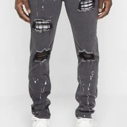 Man Denim Paint Splatter Jeans - Stonewash Grey