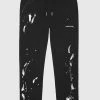 Man Tracksuit Bottoms Paint Splatter & Distressed Track Pants - Black TRACKSUITS