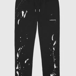 Man Tracksuit Bottoms Paint Splatter & Distressed Track Pants - Black TRACKSUITS
