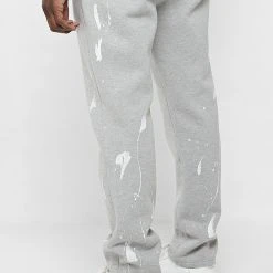 Man Tracksuit Bottoms TRACKSUITS Paint Splatter & Distressed Track Pants - Grey