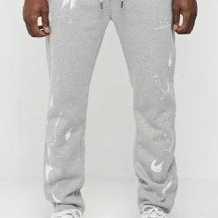 Man Tracksuit Bottoms TRACKSUITS Paint Splatter & Distressed Track Pants - Grey