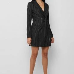 Woman Dresses Pinstripe Blazer Dress - Black