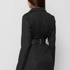 Woman Dresses Pinstripe Blazer Dress - Black