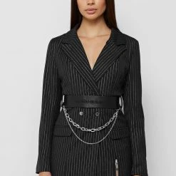 Woman Dresses Pinstripe Blazer Dress - Black