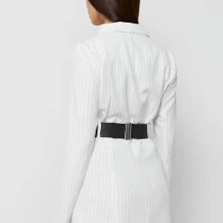 Woman Dresses Pinstripe Blazer Dress - White