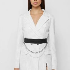 Woman Dresses Pinstripe Blazer Dress - White