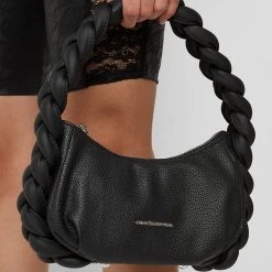 Woman Accessories Plaited Rope Handbag - Black