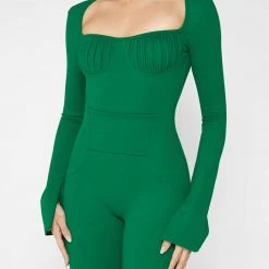 Woman Jumpsuits JUMPSUITS & PLAYSUITS Pleated Bandage Playsuit - Green