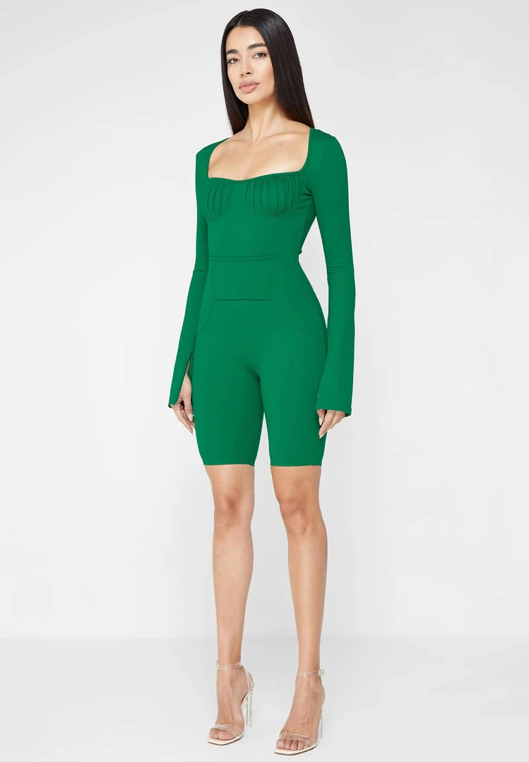 Woman Jumpsuits JUMPSUITS & PLAYSUITS Pleated Bandage Playsuit - Green