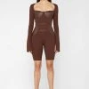 Woman Jumpsuits Pleated Vegan Leather & Bandage Playsuit - Brown