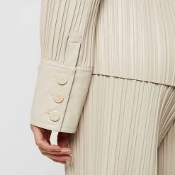 Woman Shirts Pleated Leather Shirt - Beige