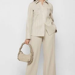 Woman Shirts Pleated Leather Shirt - Beige
