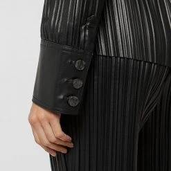 Woman Shirts Pleated Leather Shirt - Black