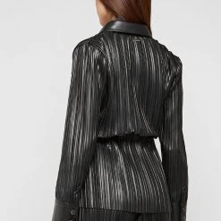 Woman Shirts Pleated Leather Shirt - Black