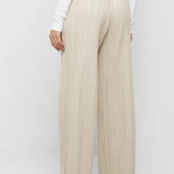 Woman Trousers Pleated Leather Trousers - Beige