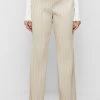Woman Trousers Pleated Leather Trousers - Beige