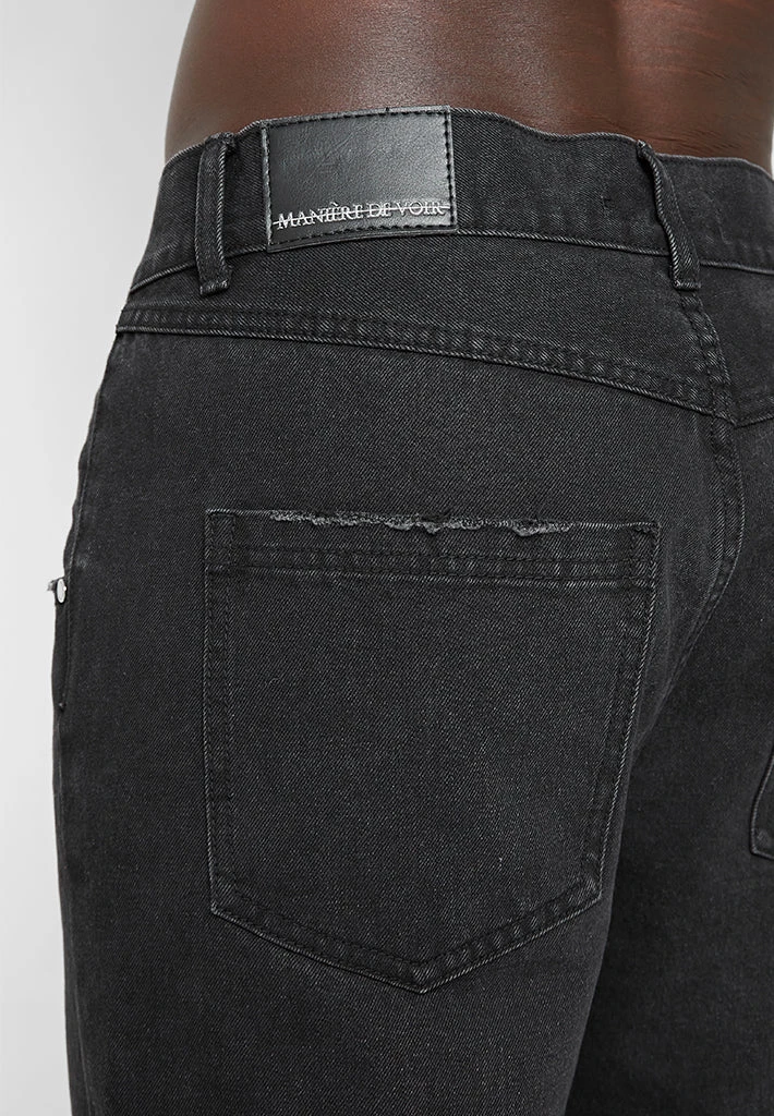 Man Denim Straight Leg Jeans With Poppers - Stonewash Black