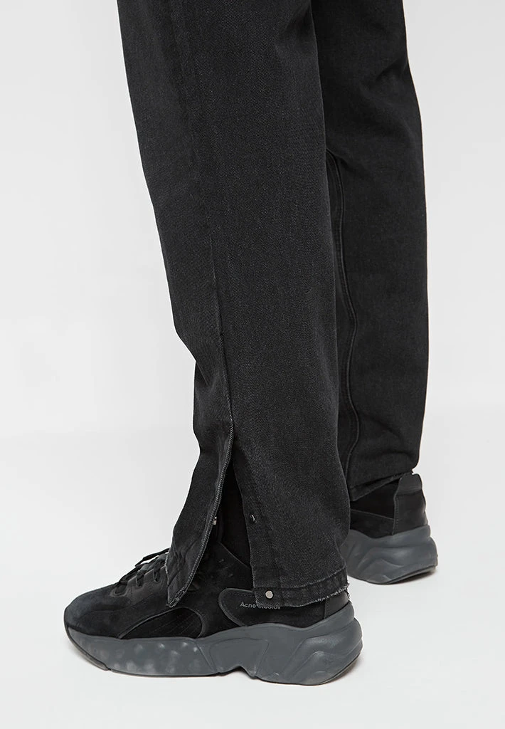 Man Denim Straight Leg Jeans With Poppers - Stonewash Black
