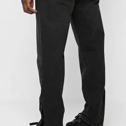 Man Denim Straight Leg Jeans With Poppers - Stonewash Black