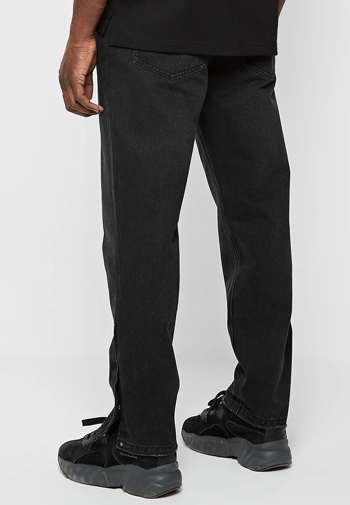 Man Denim Straight Leg Jeans With Poppers - Stonewash Black