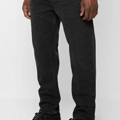 Man Denim Straight Leg Jeans With Poppers - Stonewash Black