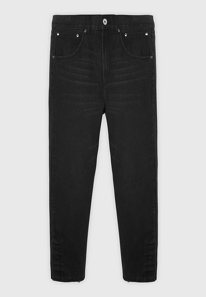 Man Denim Straight Leg Jeans With Poppers - Stonewash Black