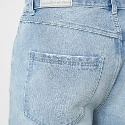Man Denim Straight Leg Jeans With Poppers - Stonewash Blue