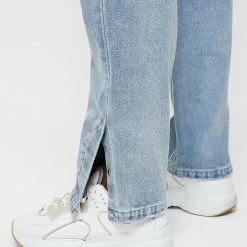 Man Denim Straight Leg Jeans With Poppers - Stonewash Blue