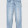 Man Denim Straight Leg Jeans With Poppers - Stonewash Blue