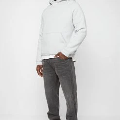 Man Denim Straight Leg Jeans With Poppers - Stonewash Grey