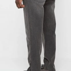 Man Denim Straight Leg Jeans With Poppers - Stonewash Grey