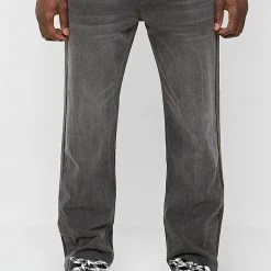 Man Denim Straight Leg Jeans With Poppers - Stonewash Grey
