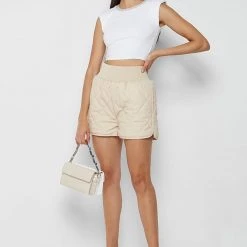 Woman Shorts Matte Quilted Boxer Shorts - Beige